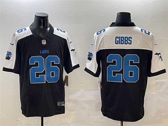 Men%27s Detroit Lions #26 Jahmyr Gibbs Black White F.U.S.E. 2024 Michigan Patch Vapor Limited Stitched Jersey Dzhi